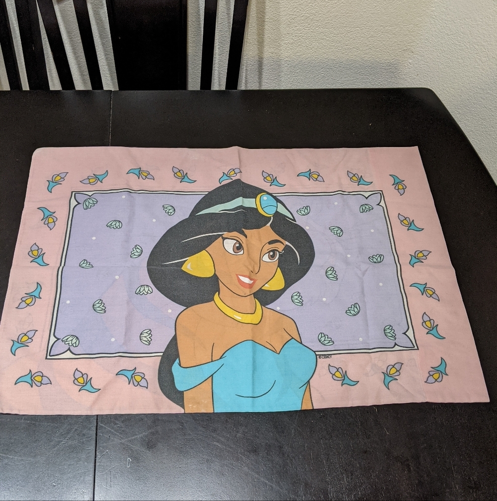 Vintage Disney Aladdin Princess Jasmine Rajah Double Sided Standard Pillowcase